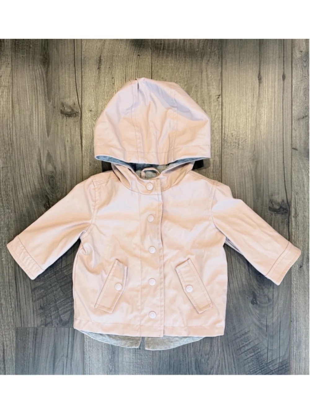Gymboree Blush Pink Hooded Rain Jacket 3-6M Minimalist Baby Coat Scandi Coastal